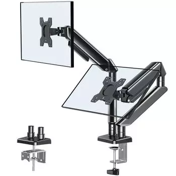КРЕПЛЕНИЕ ДЛЯ КОВКИ Кронштейн для монитора с 2 экранами Газового типа Двойной кронштейн для ЖК-дисплея Совместим с дюймами Тип втулки Тип зажима Регулировка Хранение кабеля 13~32 (2~9 кг) чёрный