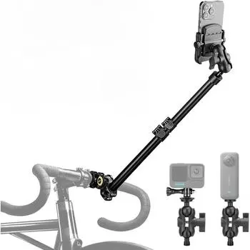 Крепление на руль велосипедной палки для селфи с зажимом для телефона, держатель для телефона на велосипеде с видом от третьего лица для iPhone Samsung для Insta360 X чёрный