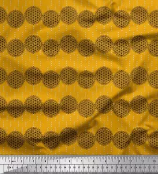 Креповая ткань Soimoi Gold Poly с геометрическим принтом «Цветок жизни» по метрам, 42 дюйма 42 Inch Wide - Poly Crepe золотой