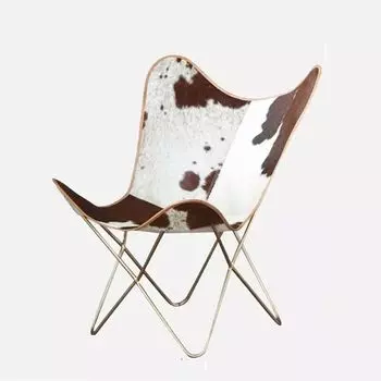 Кресло-бабочка из коровьей кожи ручной работы, кресло-акцент для дома и сада