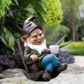 Кресло-качалка, фигурка гнома из смолы, держащая кофейный гном, статуэтка эльфа, скульптура для внутреннего и наружного использования, сада, патио, двора, газона, украшение, орнамент A