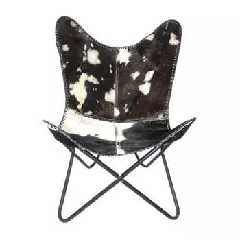 Кресло Кресло-бабочка, Черно-белое удобное кресло из козьей шерсти