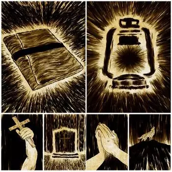 Крест, Библия, летучая мышь, волк, элементы вампира, винтажная настенная живопись на холсте, абстрактный черный волшебный художественный постер 21cm30cm NoFrame