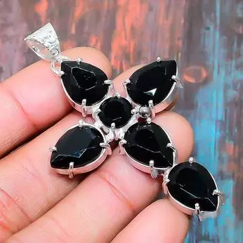 Крест черный шпинель драгоценный камень стерлингового серебра 925 ручной подарок ювелирные изделия кулон на День Благодарения 2.56 чёрный