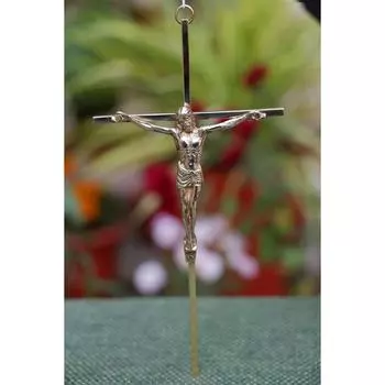 Крест Иисуса из чистой латуни - 1 шт. | Настенный декор Христа | Рождественская фигурка Господа Иисуса Холу | Идеально подходит для рождественских подарков - Золотая отделка