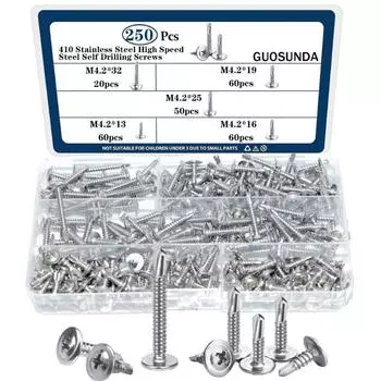 Крест из нержавеющей стали 410 с накладкой, набор саморезов с буром, полусферическая головка со средней ласточкиным хвостом, 250 шт. в коробке, гвозди с буром 250Pcs