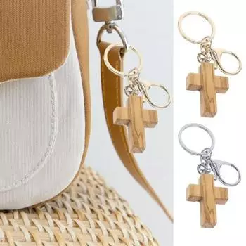 Крест из оливкового дерева ручной работы, подвесной брелок для ключей, сумки, брелок для ключей, нежный аксессуар для рукоделия серебряный