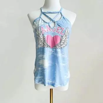 Крест Летний Свежий Тай-Дай Бретели-спагетти Без рукавов Холтер Blue Size L