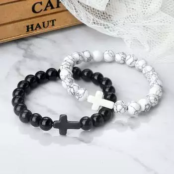 Крест мужской браслет натуральный камень черная лава бирюза оникс бусины браслеты с подвесками женские браслеты для йоги молитвенные украшения подарки