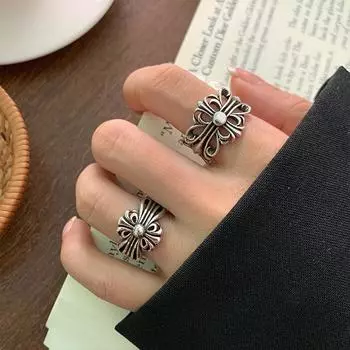 Крест не выцветает тайское серебряное кольцо женское интернет знаменитость ниша личность передовые открытые ювелирные изделия opening adjustable