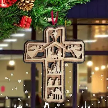 Крест подвесной деревянный елочный крест украшения религиозный вертеп крест подвесное украшение для христианских подарков праздничный декор 1pc