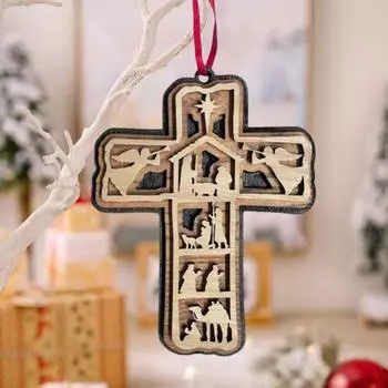 Крест подвесной деревянный елочный крест украшения религиозный вертеп крест подвесное украшение для христианских подарков праздничный декор 1pc