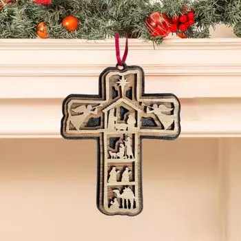 Крест подвесной деревянный елочный крест украшения религиозный вертеп крест подвесное украшение 1pc