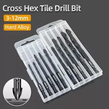 Крест-шестигранное сверло для плитки для стекла, бетона, керамического кирпича, открывалка для плитки, твердосплавный сплав, треугольный бит, набор инструментов 3, 4, 5, 6, 8, 10, 12 мм