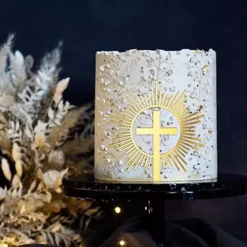Крестик для торта, украшение на крестины, золотой акрил, украшение для торта на крестины, причастие (Д 11,3*11,8см)