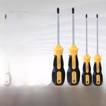 Крестообразная отвертка промышленного класса с плоским шлицем, прочным магнитным наконечником и нескользящей рукояткой.