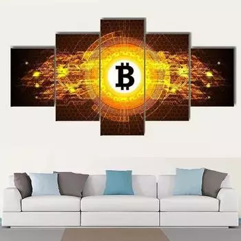 Крипто биткойн, цифровая валюта, 5 панелей, модульная настенная живопись, холст, постеры, живопись для гостиной, домашний декор, фотографии, украшения 20x35 20x45 20x55cm