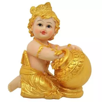 Krishna Idol Statue Figurine Showpiece Decorative Items for Home Decoration Pooja Room Living Room Bedroom Office Gifting (Golden), 13.9 cm, 6.3 cm золотистый