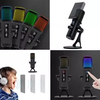 Кристально чистый металлический USB-микрофон профессиональный USB-микрофон с цветной RGB-подсветкой для записи и потоковой передачи микрофонов