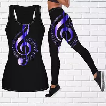 Кристально-фиолетовый наряд для йоги с принтом нот для женщин, модные леггинсы для тренировок, спортивные повседневные штаны для фитнеса и йоги XS синий