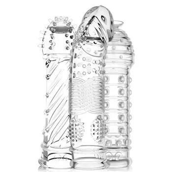 Кристальные прозрачные презервативы для пениса с рукавом G-spot, стимулирующие удлинение пениса M