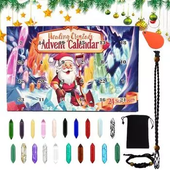Кристальный Адвент-календарь 2024 24-дневный календарь обратного отсчета Драгоценные камни Адвент-календарь для любителей кристаллов Кристаллы Ожерелье Обратный отсчет