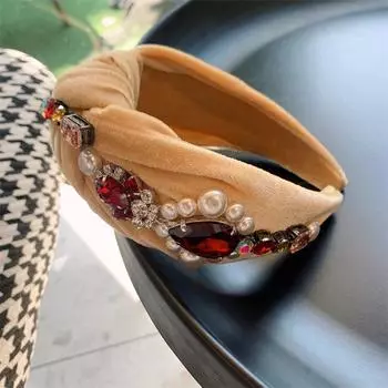 Кристальный бархатный ободок для волос, завязанный тюрбан, головной убор, яркий страз, эффектный широкий обруч для волос, аксессуары для женщин, девушек