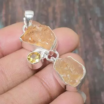 Кристалл цитрина, драгоценный камень цитрин, подвеска из твердого серебра 925 пробы ручной работы для женщин 1.97 Inches жёлтый