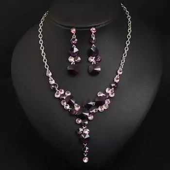 Кристалл драгоценный камень ключица ожерелье серьги комплект платье свадебные аксессуары фиолетовый