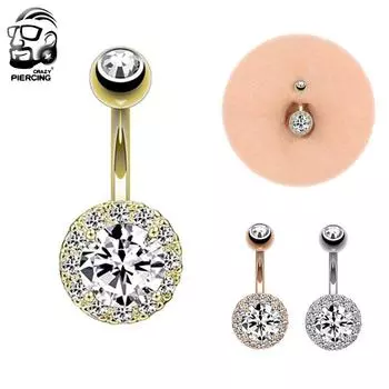 Кристалл изогнутый пупок кольцо для пирсинга 1 шт. круглый горный хрусталь хирургическая сталь 316L украшения для тела для пупка для девочек золотой