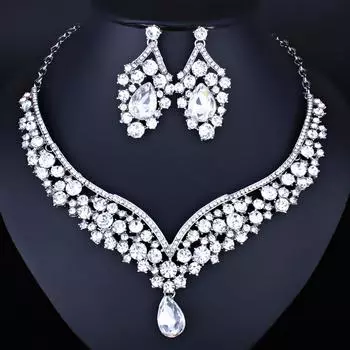 Кристалл капли воды свадебный комплект ювелирных изделий свадебный горный хрусталь тиара ожерелье серьги комплект ювелирных изделий Earring set