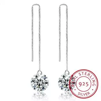 Кристалл Круглый Шарм Кисточки Длинные Серьги-капли Изящные Ювелирные Изделия Винтаж 925 Серебро Для Женщин Вечеринка Brinco