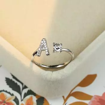 Кристалл начальное кольцо с буквой AZ для женщин золотого цвета регулируемые открывающиеся кольца обручальное кольцо с алфавитом ювелирные изделия на палец A серебряный