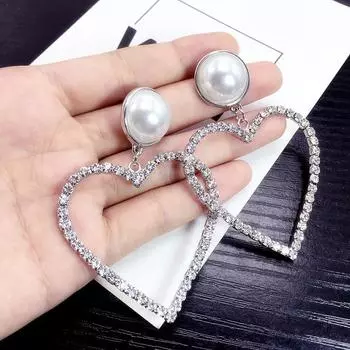 Кристалл Новые Большие Серьги Сердце Для Женщин Искусственный Жемчуг Украшенные Модные Украшения Вечеринка Заявление Pendientes Изысканные Подарки