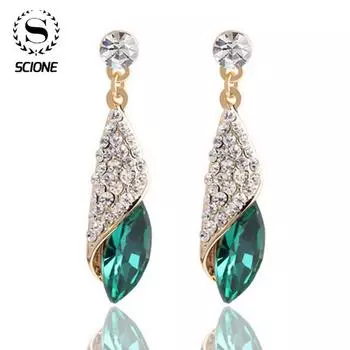 Кристалл серьги падение драгоценный камень падение мотаться крючок очарование модные бриллиантовые серьги-гвоздики женские ювелирные изделия подарок зелёный