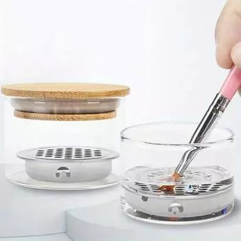 Кристалл Стеклянная пудра Жидкость Смешивание Смывка Ручка Чаша для ногтей Жидкость Смешивание Кристалл Чаша Инструменты для ногтей с крышкой Сетка из нержавеющей стали 1pc