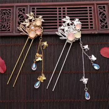 Кристаллическая свадебная бабочка кисточка старинный стиль цветок палочки для волос жемчужная кисточка шпилька для волос вилка для волос A-Right