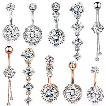 Кристаллические кольца для пупка из нержавеющей стали 316L, кольца для пупка, пирсинг живота для женщин и мужчин, пляжные украшения для тела, штанга для живота, висячие