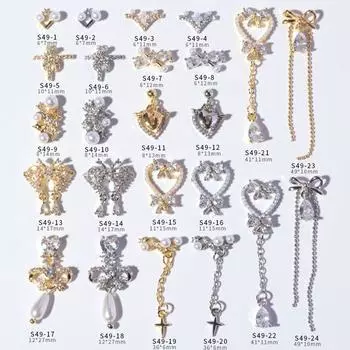 Кристаллический бант для ногтей Стразы Украшения для ногтей Сердце для ногтей Цирконовые украшения Цинк Цинковый сплав Подвеска Цепочка S49-16