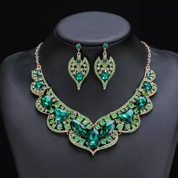 Кристаллическое ожерелье и серьги, комплект винтажных свадебных украшений для невесты, аксессуары для свадебного костюма красный