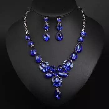 Кристаллы, драгоценные камни, комплект серег-чокеров на ключицу, женские аксессуары в форме капли воды синий