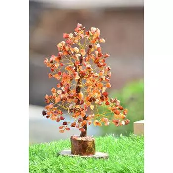 Кристаллы и камни, Карнелиан Кристальная витрина для украшения дома, Бонсай Денежное дерево, Размер 10-12 дюймов, Оранжевая золотая проволока. 1 кусок