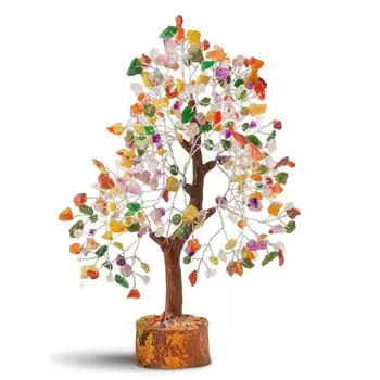 Кристаллы и камни, Смесь 7 чакр, Кристальная композиция для украшения дома, Дерево бонсай с денежным деревом, Размер 10-12 дюймов, Многоцветная серебряная проволока. 1 кусок