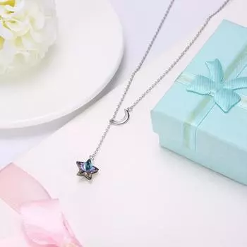 Кристаллы на длинной цепочке, ожерелья, подвески, настоящее серебро 925 пробы, ошейники с луной и звездой для женщин, подарки, ювелирные изделия