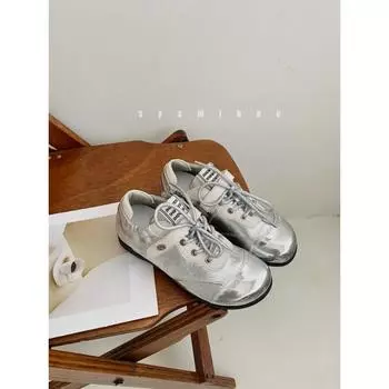 Кривой носок, балетки из кожи, туфли Мэри Джейн, одинарная обувь, женская новая, с внутренней высотой, мягкая подошва, повседневная обувь 35 серебряный