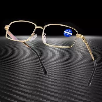 KROKODIL Классические очки для чтения для мужчин и женщин Металлическая оправа Блокировка синего света Ретро пресбиопические очки +1 золотой
