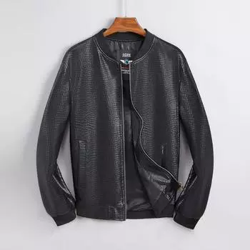 Крокодиловый принт, новинка весны и осени, тонкое мужское кожаное пальто, тонкая повседневная модная молодежная кожаная куртка с воротником-стойкой M