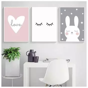 Кроличье Сердце Детский Сад Настенная Картина Маслом Мультфильм Плакат Украшение Живопись 21cm30cm NoFrame