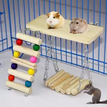 Кроличьи бусины, висящие 3 шт., деревянная качели для домашних животных, хомяк, лестница, пластина, клетка, жевательная игрушка