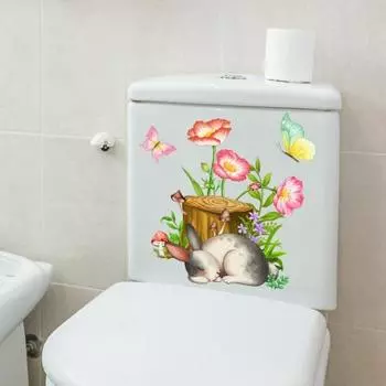 Кролик Цветок Бабочки Туалет Наклейка Съемная Самоклеящаяся Водонепроницаемая ПВХ Стена Гостиной